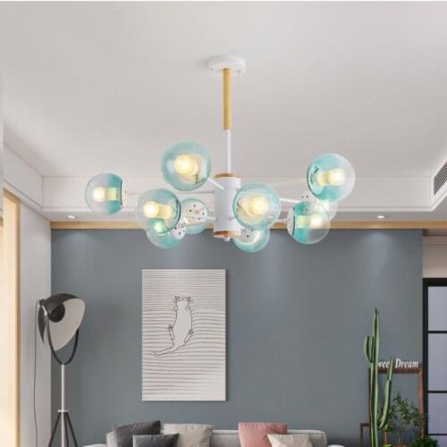 Nordic lighting living room creative solid wood bedroom restaurant simple modern led molecular magic bean chandelier