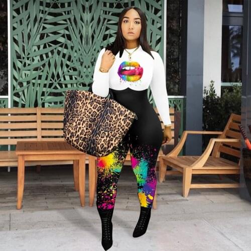 Stylish Sweatpants for Women Tight Sexy Long-sleeved Trousers Printed Splashed Jumpsuit Two Piece Jogger Tracksuit Drop Shipping
