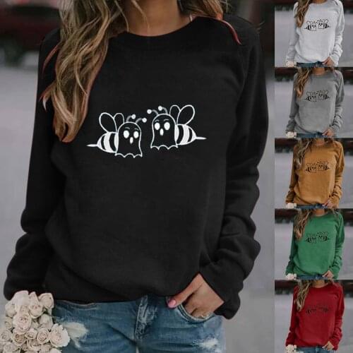Bee Printing Sweatshirt Women Long Sleeve Graphic Leisure Streetwear Round Neck Aesthetic Clothes Fashion Tops For Women Ladies