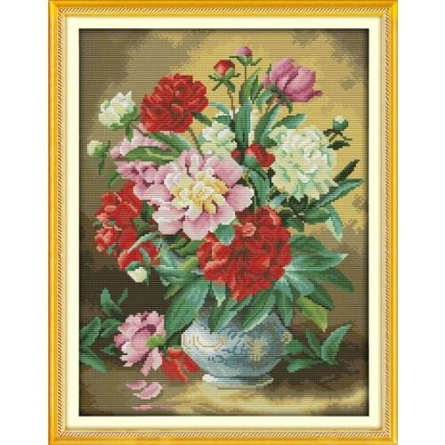 The peony vase (2) cross stitch kit flower 14ct 11ct printed fabric canvas stitching embroidery DIY handmade needlework
