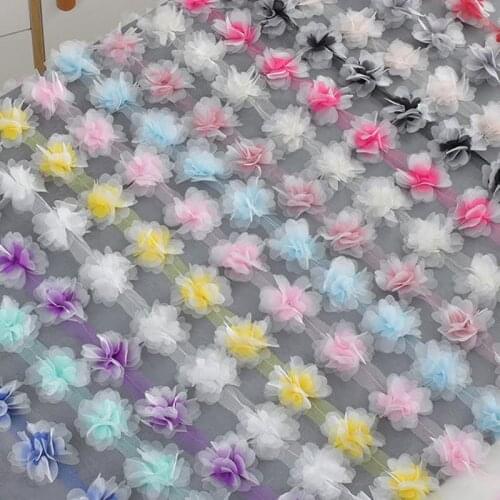 Zsbszc New 6.5CM double layer glitter yarn 3D flower chiffon lace trim swimsuit hat ornament XF24