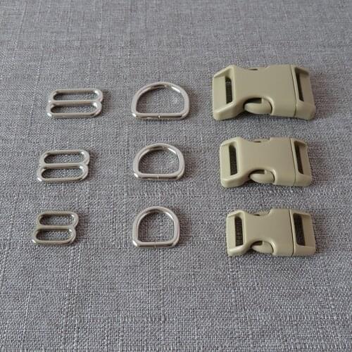 100Sets/Lot Plastic Side Buckle Metal D Ring Adjuter Straps Belt Loop Clasp Slider For Pet Dog Collar Harness Hardware Accessory