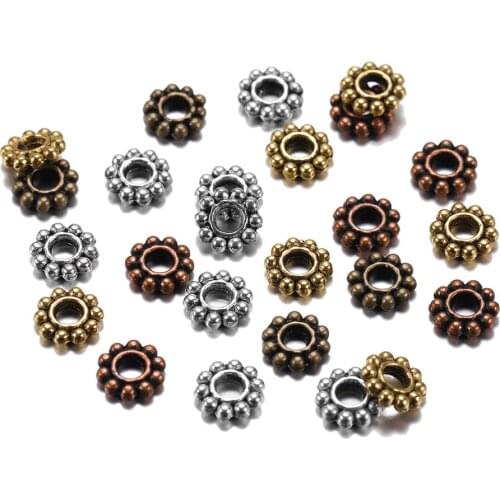 100pcs/lot Metal Wheel Flower Charm Loose Spacer Beads For Jewelry Making DIY Bracelet Supplies Accessories