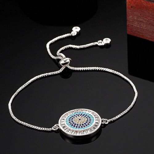 12pcs/lot Wholesale Luxury Brand Adjustable CZ Zircon Hamsa Evil Eye Bracelet For Women Men charm hamsa bracelets & bangles