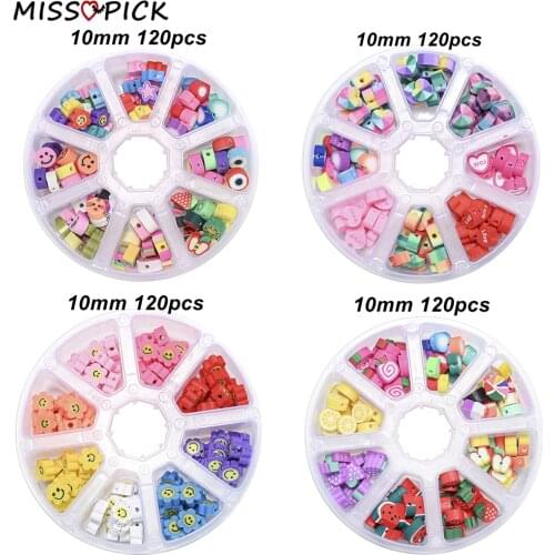 120pcs/set Mix Color Heart Fruit Polymer Clay Resin Beads Loose Spacer Beads Kit for Jewelry Making DIY Bracelet Accessories