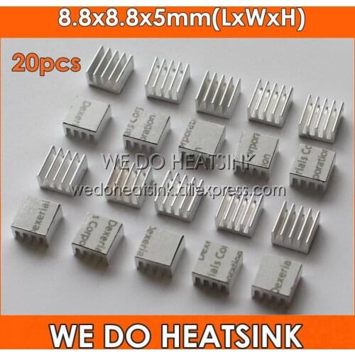 20pcs 8.8x8.8x5mm Ram Heatsink Chipset Aluminum Heat Sink With Thermal Conductive Tape Fans & Cooling