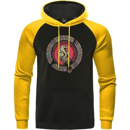 2019 Autumn Warm Men Streetwear Fashion Raglan Hoodie Viking legend Odin Hoodies TV Show Viking Ragnars Raven Men Sweatshirt