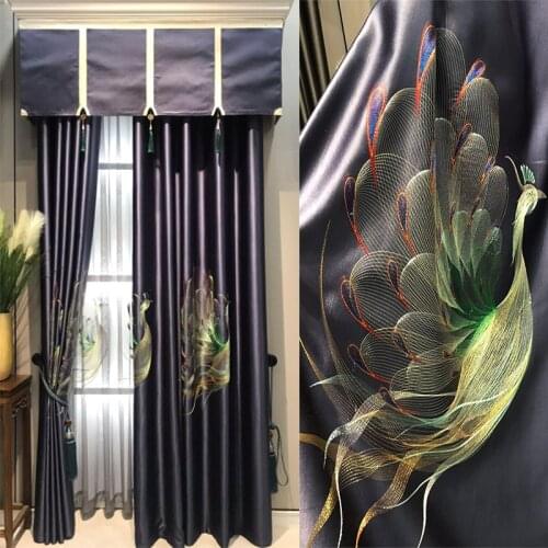 2021 New Chinese Imitation Silk Embroidered Curtains Finished Customized High-shading Curtains for Living Dining Room Bedroom