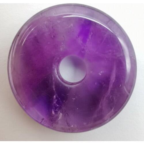 30MM Natural Purple Crystal Stone GEM Carved Safety Button Pendant Necklace Jewelry H321