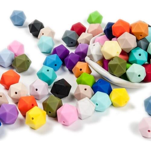 Cute-idea 30Pcs 14mm silicone icosahedron Beads teething baby product chewable polygon pearl food grade teether safe pacifier