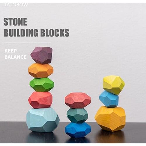5Pcs Rainbow Baby Wooden Toy Jenga Colored Stone Building Block Creative Kids Educational Toys Nordic Style Stacking Game
