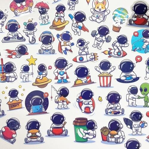 51Pcs Super Cute Astronaut Space Cartoon Stickers for Kids Waterproof Vinyl Space Explorer Stickers DIY Decors for Teens Room