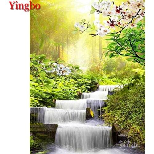 5D Diamond Painting full drill square round Sunshine forest waterfall flower Diamond mosaic Cross Stitch Diamond Embroidery gift