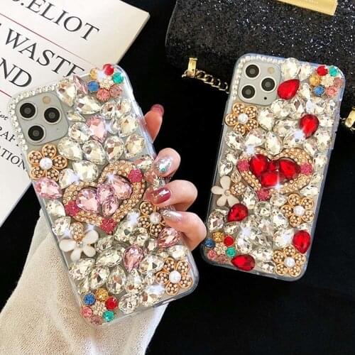 Bling Love Heart Case for Huawei Honor 10X Lite 7X 8 8C 9 Lite 9X Lite 10 Lite 20 30 Pro Shiny Diamond Rhinestone Glitter Coque