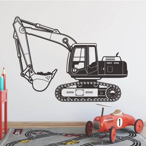 Large Excavator Digger Construction Building Wall Sticker Kids Room Playroom Heavy Equipment Wall Decal Bedroom Vinyl Home Deoc