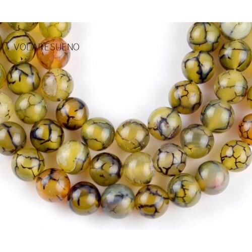 Natural Yellow Dragon Vein Agates Stone Round Loose Beads For Jewelry Making 4-10mm Spacer Beads Fit Diy Bracelets Necklace15