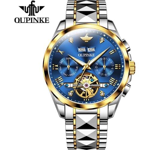 Men Automatic Watch Sapphire Luxury Mechanical Wristwatch Waterproof Tungsten Steel Watch Men relogio masculino OUPINKE Brand
