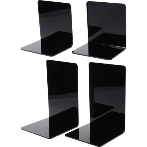 2Pcs Black Acrylic Bookends L-shaped Desk Organizer Desktop Book Holder School Stationery Office Accessories