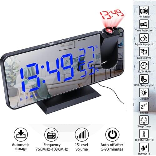 7.5 inch LCD display Digital Alarm Clock Radio Snooze Backlight Temperature Humidity Electronic Watch Time Projection FM Radio