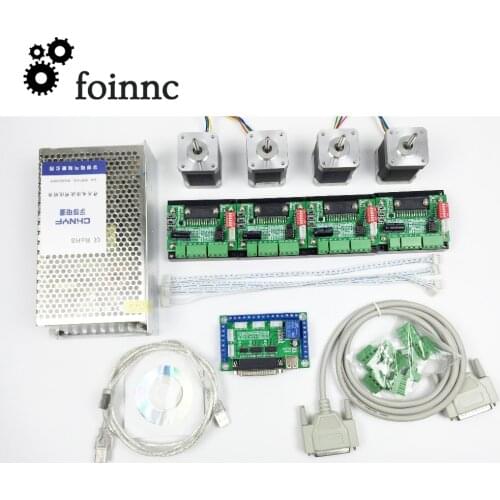 CNC mach3 USB 4 Axis Kit, 1pcs 5Axis Interface Board+4pcs Stepper Motor Driver+4pcs Nema17 0.48Nm Stepper Motor+1pcs 240W Power