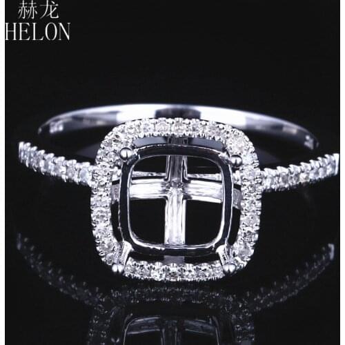 HELON 7x7MM Cushion Real 14K White Gold Wedding Party Fine Women Natural Diamond Semi Mount Ring Engagement Wedding Fine Jewelry