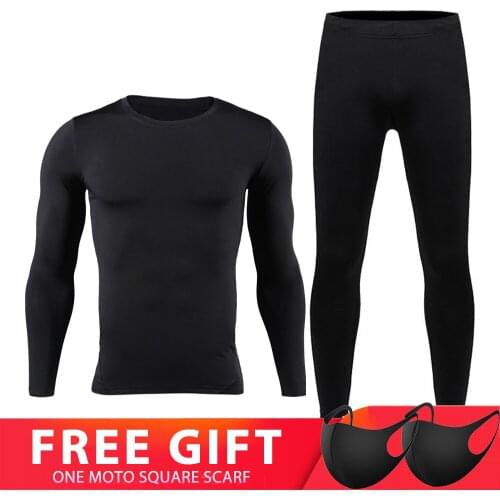 Mens Fleece Lined Thermal Underwear Set Motorcycle Skiing Base Layer Winter Warm Long Johns Shirts & Tops Bottom Suit Black