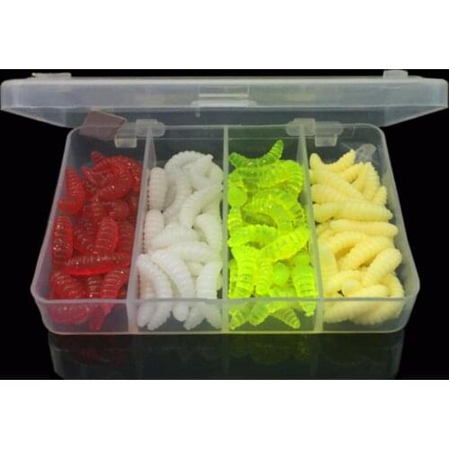 Mounchain 100 Pcs/set Bug Soft Bait Set Fishing Lures Artificial Bread Fishing Baits with fishing Tackle Box 4 Colors Mixes