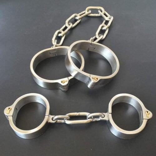 Stainless Steel Metal Bondage Set Handcuffs Ankle Cuffs Slave Restraints Feet Fetish Adult Games BDSM Kit Sex Toys For Couples