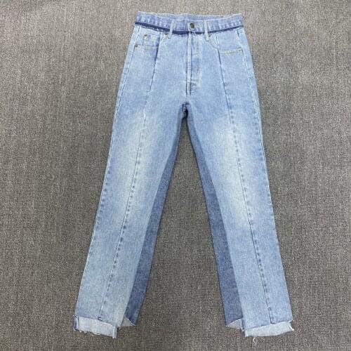 New Ladies Fashion 2021 Loose Color Blocking Irregular Jeans 0308