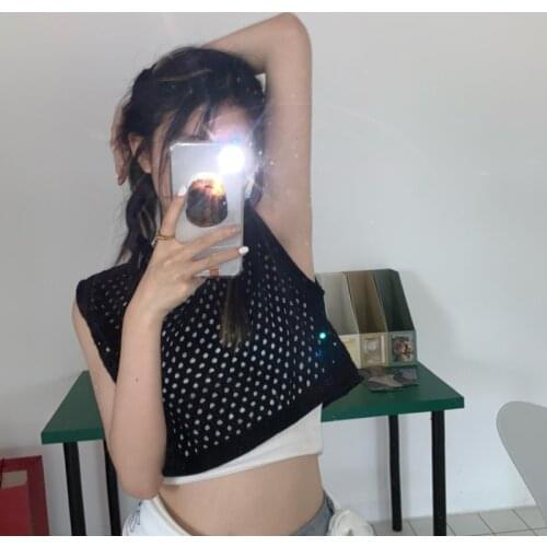 Hollow Out Tank Tops High Street Perspective Tops for Women Sleeveless Hipster Y2k Summer Loose Tees Fashion Off Shoulder