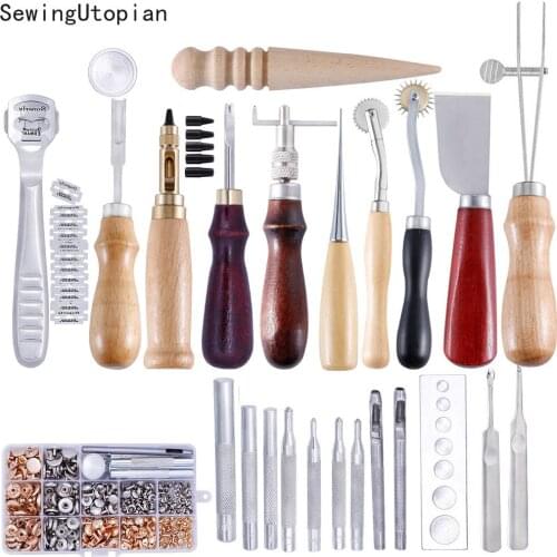 Professional Leather Craft Punch Tools Kit Stitching Carving Working Hand Sewing Saddle Groover Leather Craft Tools Set Kit