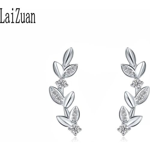 LaiZuan Solid 14K White Gold Certified Round SI/H Natural Diamonds Engagement Wedding Stud Earrings Lady Exquisite Jewelry Gift