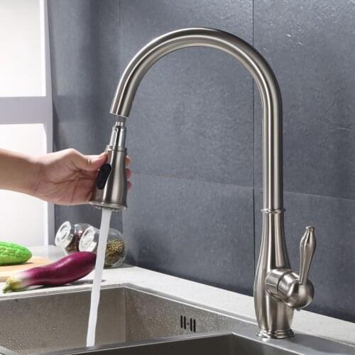 Brushed nickel stain nickel Kitchen Faucet mixer tap Pull Out Sprayer Single Hole Swive deck mounted new 2018 tap kitchen