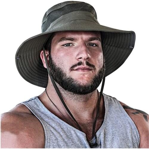 Outdoor Sun Hats Men Women Hunting Fishing Hat Hiking Wide Brim Mesh Cap Breathable Camouflage Army Green Sun Protection