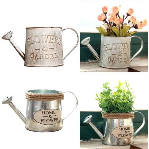 Vintage Metal Handicraft Watering Flower Arrangement Home Decor Succulents Plant Flowers Pot Bucket Flower Vase Garden Decor