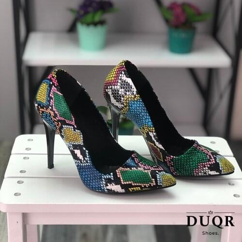 Women Shoes 2021 Snake Pattern Leather Stiletto Wedding Prom Elegant Night New Fashin Pointed Toe Thin Heel 10 Cm Height
