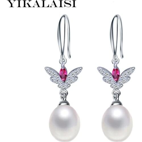 YIKALAISI 2017 fine 100% natural freshwater pearl long earrings 8-9mm pearl jewelry 925 sterling Silver Jewelry for women