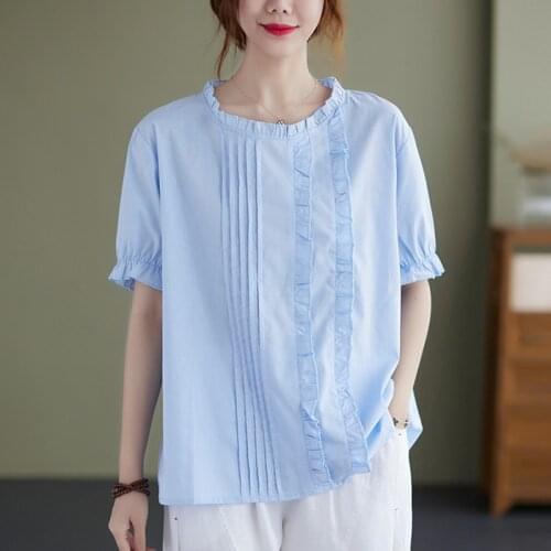 Women Cotton Casual T-shirts New 2021 Summer Vintage Style Solid Color Loose Comfortable Female Short Sleeve Tops Tees B660