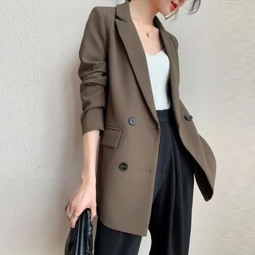 Womens suit jacket loose 2021 Spring Autumn Coats New Double Breasted Tide All-match Casual SuitFashion Temperament Top Female