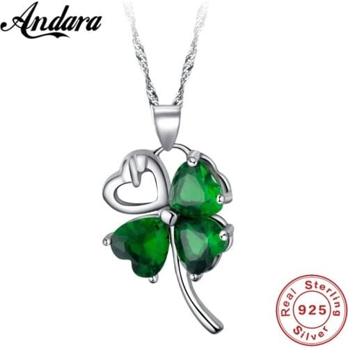 100% 925 sterling silver jewelry necklace AAA zircon crystal green pendant necklace sterling silver 925 sterling silver clover n