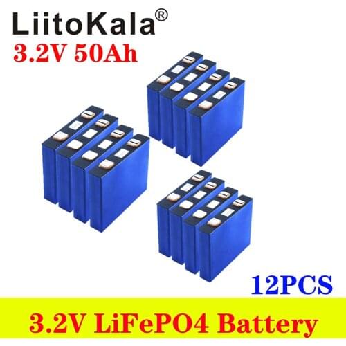 12pcsLiitoKala 3.2v 50Ah LifePo4 battery 150A 3C high drain for diy 12V 24V solar Inverter electric vehicle coach golf cart