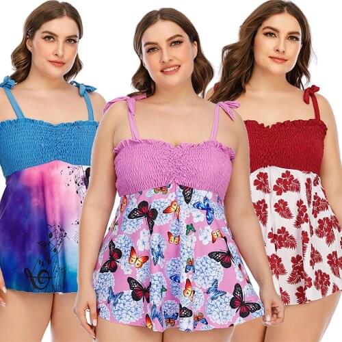 2021 Womens Swimsuit Ladies Frills Swimdress Large Swimwear Big 4XL Beachwear 6 Styles Printed Bathing Suits Female Bikini 5XL
