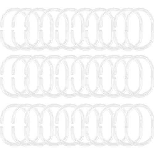 30 Pack Shower Curtain Rings Curtain C Rings Hook Hanger Bath Drape Loop Clip Glide (Clear)