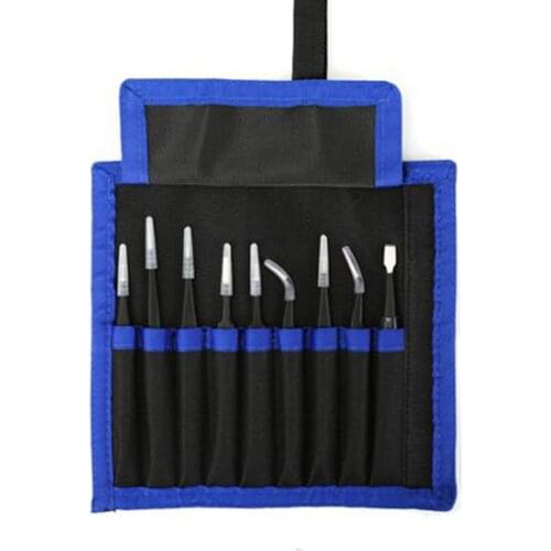 9Pcs Electronics Industrial Tweezers Anti-static ESD Precision Stainless Steel Forceps Phone Repair Hand Tools Set with Bag