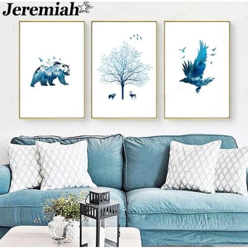 Nordic Abstract Animal Canvas Painting Bear Eagle Forest Landscape Poster Wall Art Modern Living Room Living Room Decoration