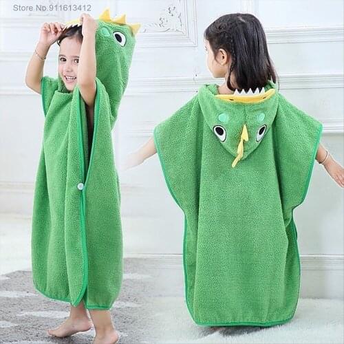 Green Dinosaur Bath Towels Kids Soft Bathrobe Microfiber Hooded Children Robes Boys Girl Swimming 60x120cm Animal Print Towel