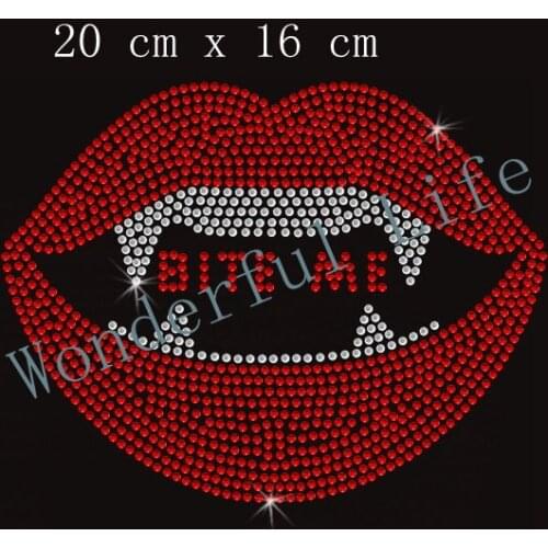Free shipping Vampire Lips Bit Me Iron On Rhinestone Transfer