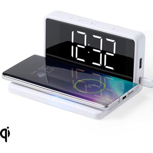 Alarm Clock with Wireless Charger White 146512