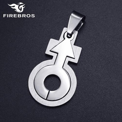 FIREBROS 20/24" Chain Silver Color Stainless Steel Symbol of Boy Male Pendant Necklace Men Women Cheap Jewelry Gift Wholesale