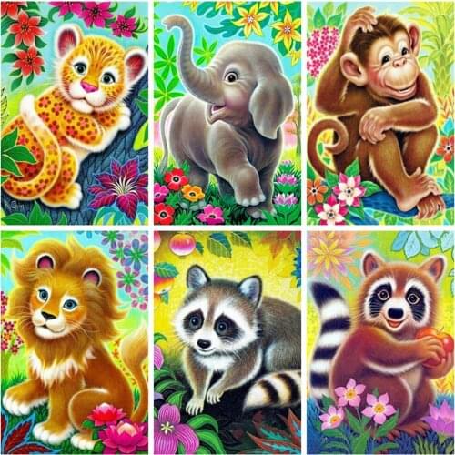 EverShine Diamond Embroidery Elephant Lion Cross Stitch Mosaic Diamond Painting Animals Cartoon Rhinestones Handmade Gift